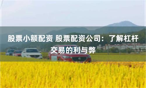 股票小额配资 股票配资公司：了解杠杆交易的利与弊